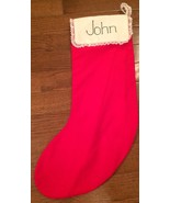 Vintage Christmas Stocking Cross Stitched JOHN Red - $17.75