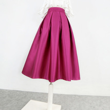 Women Black Pleated Midi Skirt Outfit Black Puffy Pleated Midi Party Skirt Aline image 10