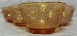 6 Federal Normandie Marigold Carnival Glass Lattice &amp; Daisy Tea Cups 2 1/4&quot; - $34.99