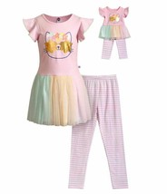 Girl 4-10 and 18" Doll Matching Kitty Cat Dress Leggings Outfit American Girls - $27.99