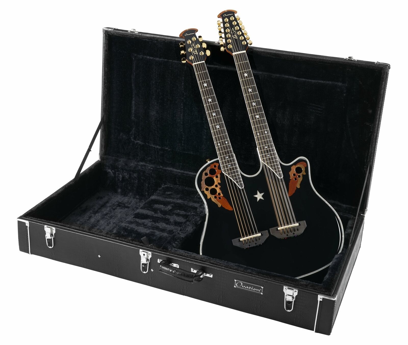 Ovation Double Neck 6/12 String Acoustic Electric Guitar Black