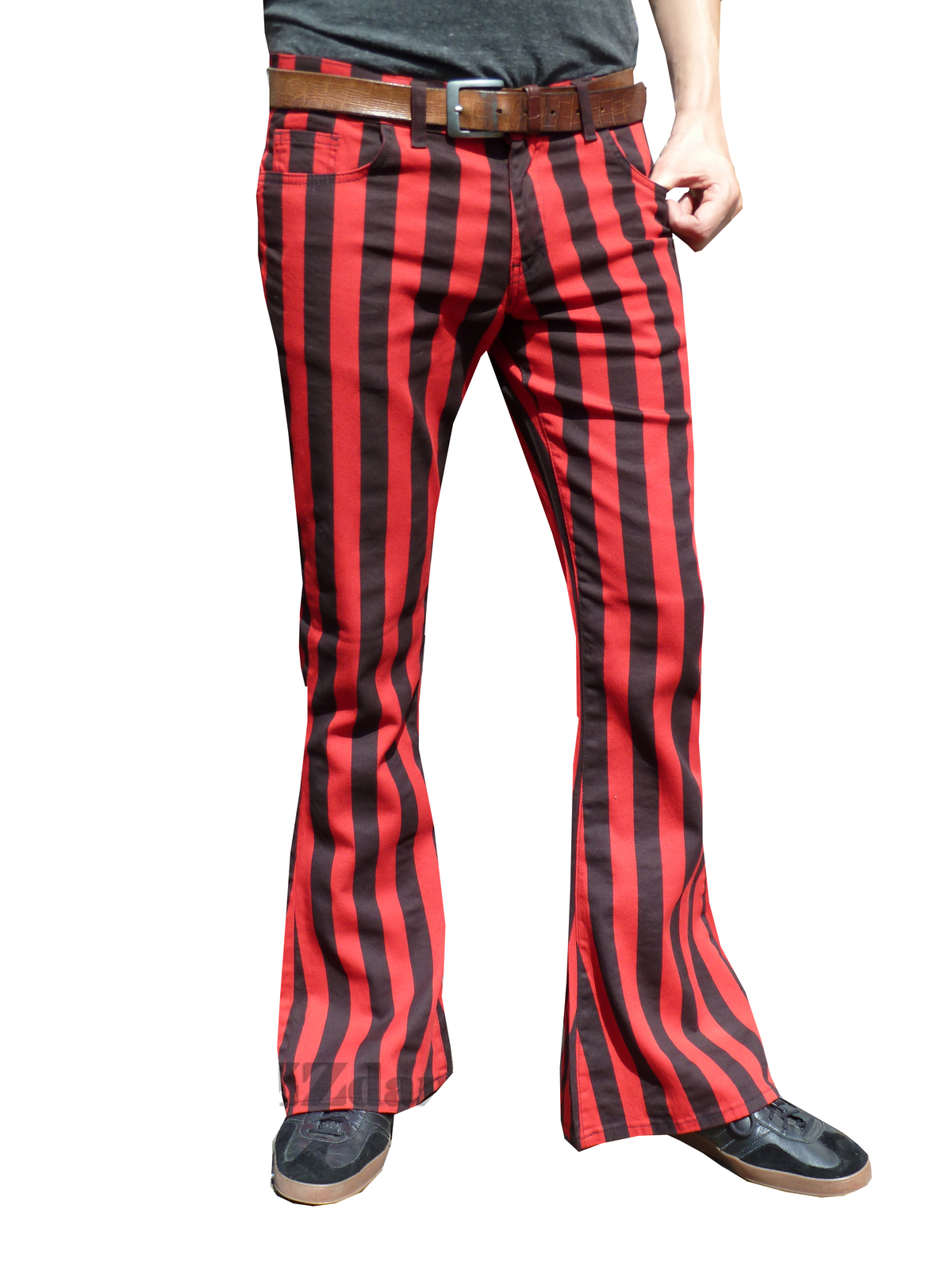 Mens Flares Red Black Striped Flared Bell Bottoms Pants Hippie 60's ...