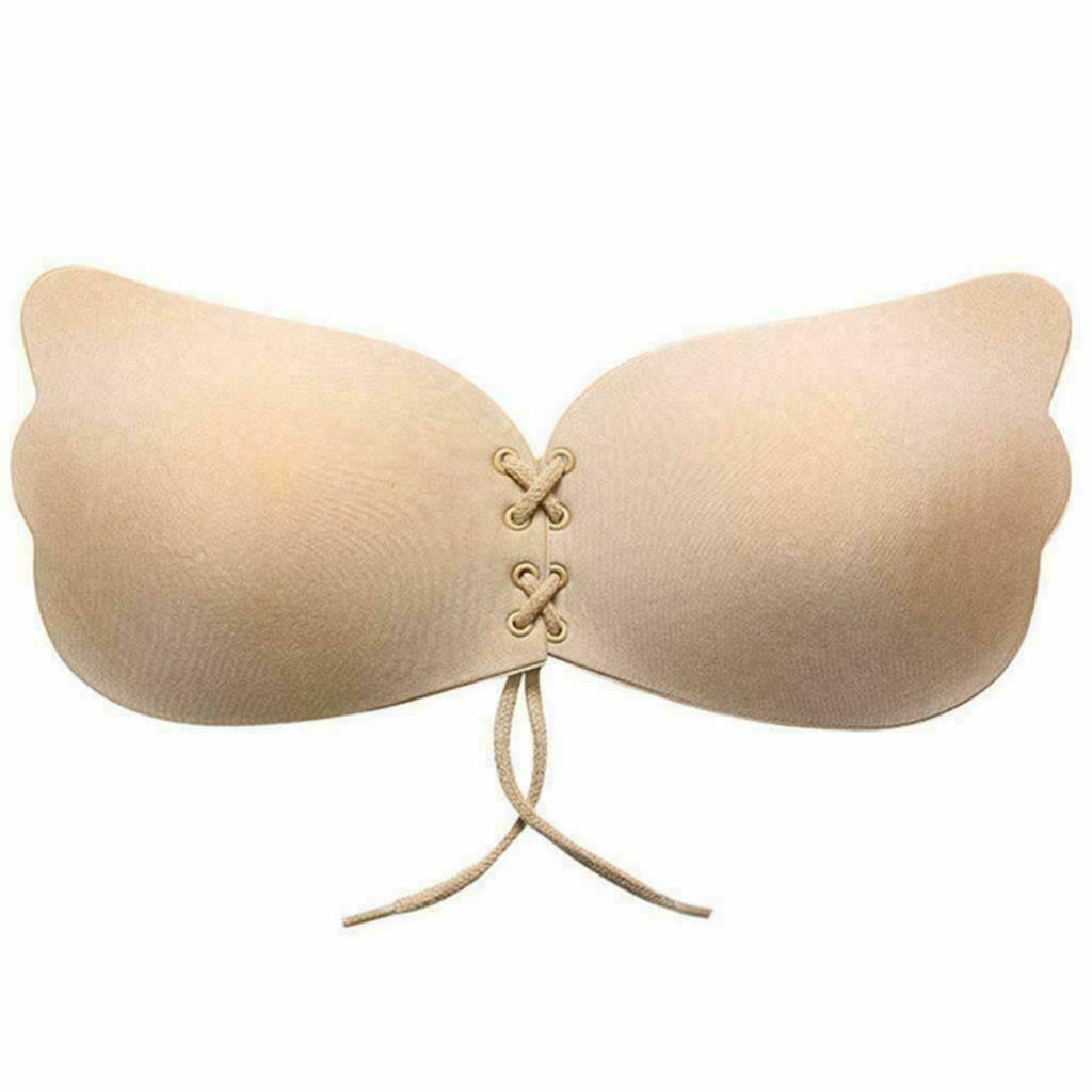 Strap Backless Push up Wing Corset Drawstring Tie Adjustable Sticker Bra- A Nude