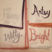 Embroidered cloth napkins, set of 4, words verbiage Witty Funny Artsy Bright image 1