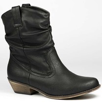 Black Faux Leather Western Cowboy Ruched Ankle Boot Bootie Qupid Trio-01 - $14.99