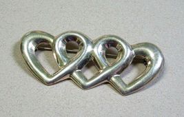 Vintage Sterling Triple Heart Brooch Pin Thailand 2 1/2&quot; Wide - $18.95