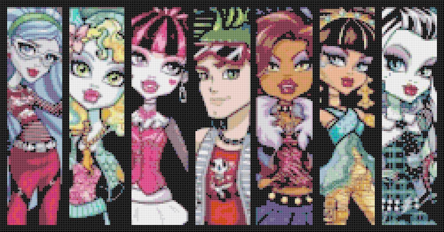 Counted Cross stitch pattern - 7 monster high bookmark 242 x 123 stitches BN899