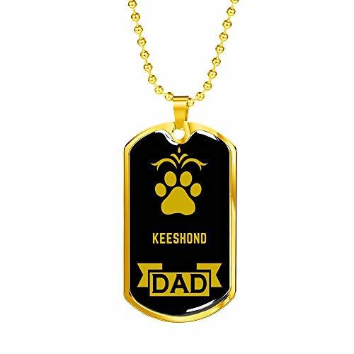Dog Lover Gift Keeshond Dad Dog Necklace Stainless Steel or 18k Gold Dog Tag W 2