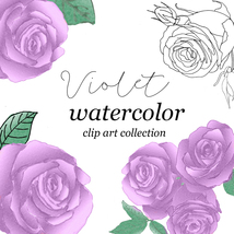 Violet Watercolor Rose Hand Drawn Collection/PNG Clip Art/Sublimation/Comme - $4.99