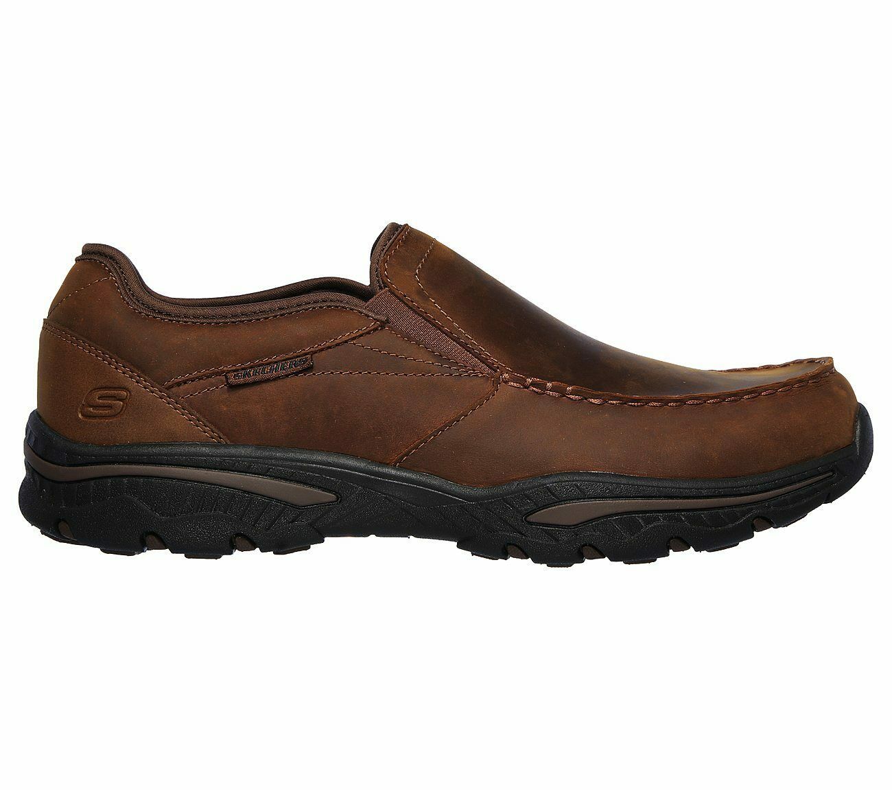 Skechers Men Brown Shoes Memory Foam Slip On Comfort Casual Leather ...