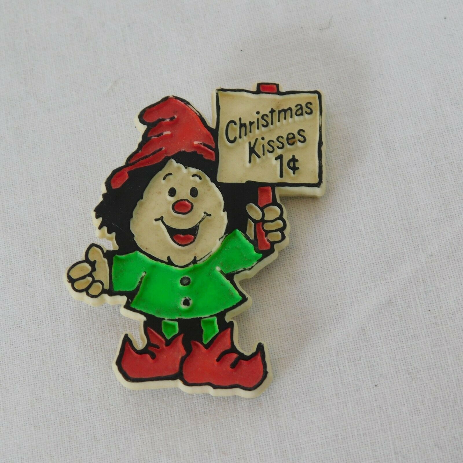 Primary image for Hallmark Christmas Kisses 1 Cent Vintage Elf Pixie Plastic Holiday Brooch Pin