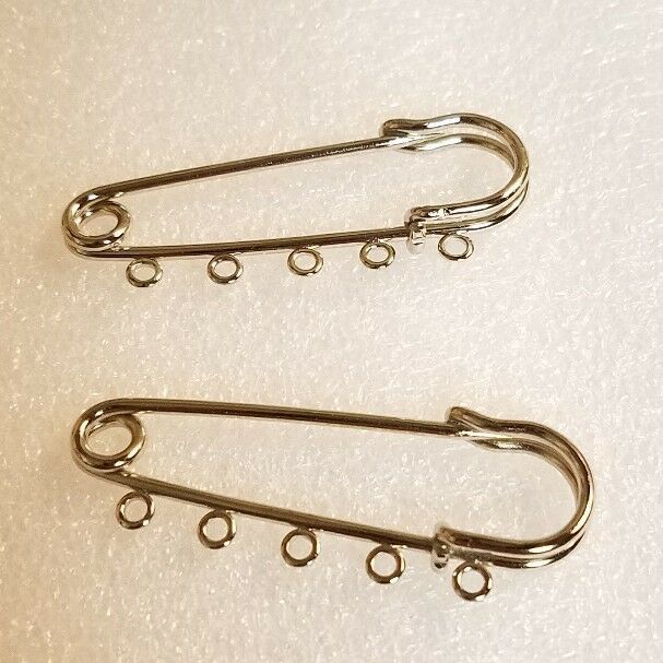 10 - Jewelry Holder Safety Pins 5 Loop Charms Crafting Nickle Finish ...