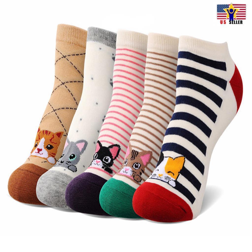 Woman No Show Invisible Animal Cat Kitten Cotton Low Cut Casual Ankle Socks
