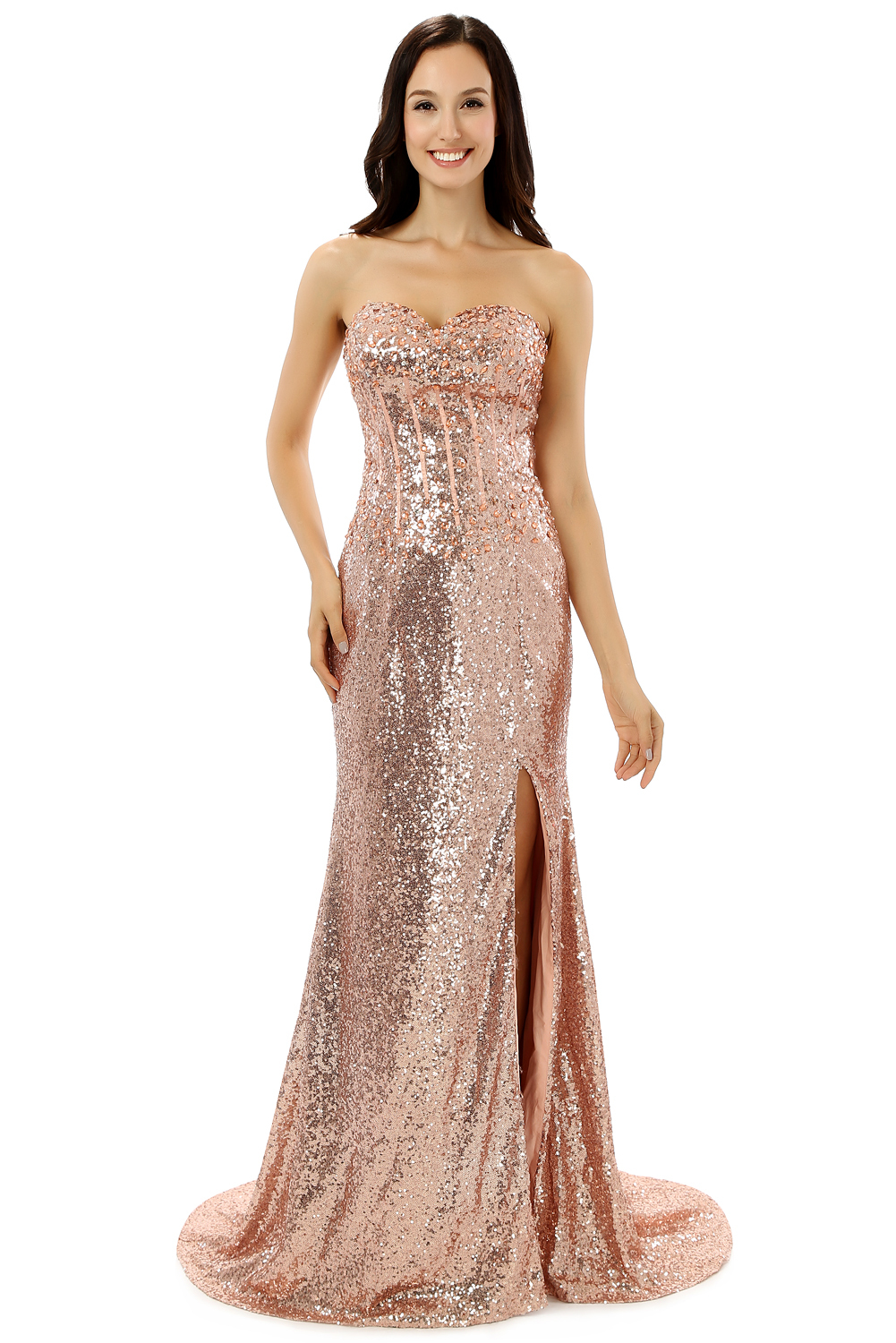 Women's Long Mermaid Champagne Sequins Prom Dresses Gown, Formal