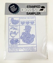 Vtg Bucilla Stamped Cross Stitch Sampler Special Delivery Birth Announcement - $9.74