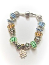 One Of A Kind European Charm Bracelet/Bangle Crystal/Bead Chain~Pastel Colors - $20.24