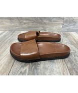 Yves Saint Laurent Jimmy Logo Slides | Brown Leather | Size 7 | Embroide... - $247.50