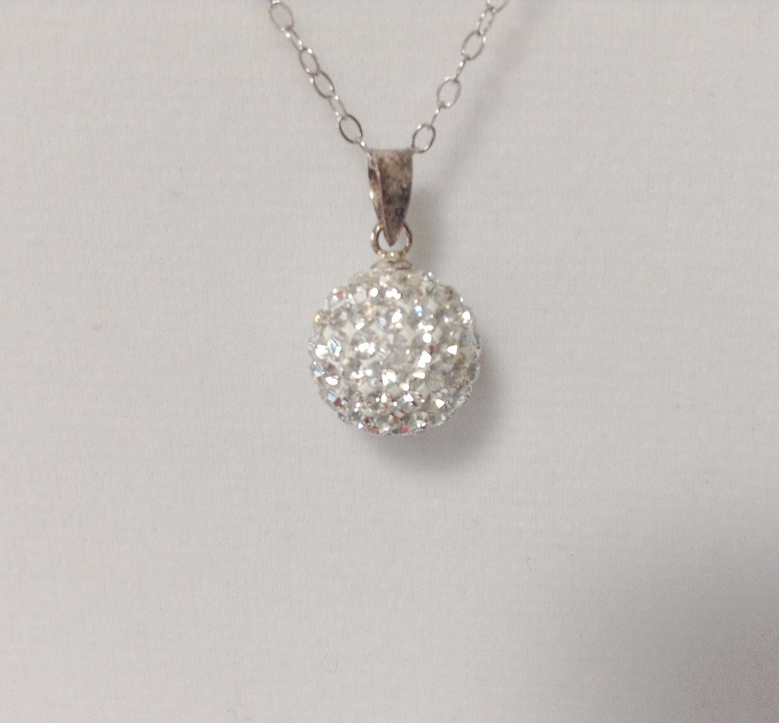 Sterling Silver Disco Ball Necklace Pendant Austrian Crystals With SS ...