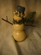 Vaillancourt Folk Art Wind Blown Snowman w/ Stick Arms & Blue Winter Hat Signed  image 3