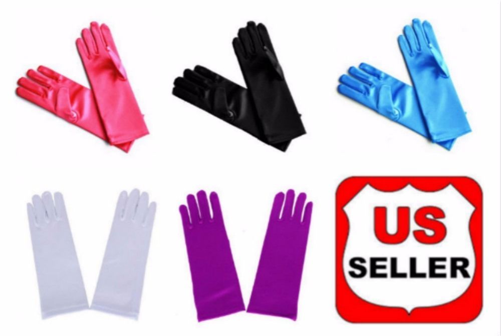 DH Kids Formal Stretch Satin Long Finger Gloves for Girl Children Party