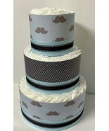 Mustache Themed Baby Boy Shower Turquoise , Blue and Black Diaper Cake - $80.00