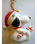 Snoopy Christmas Ornament Dog Candy Cane Peanuts Porcelain 1977 Vintage ... - $13.51