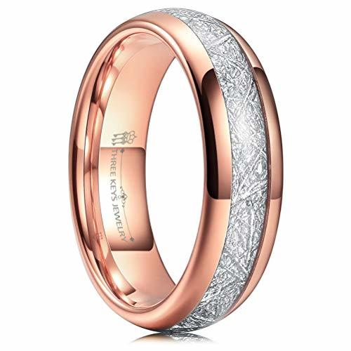 Three Keys 6mm Tungsten Wedding Ring for Men Domed Imitated Meteorite ...