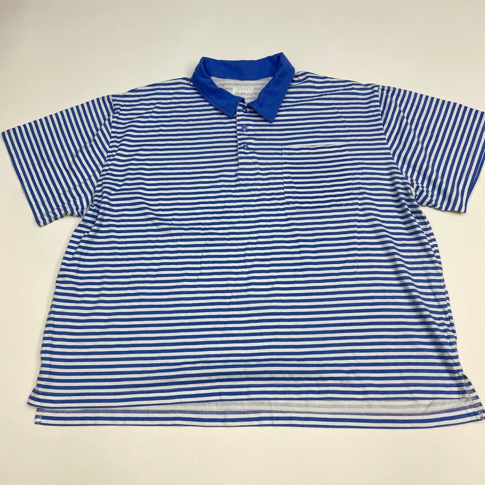 Haband Polo Shirt Mens 3XLl Blue White Stripe Short Sleeve Casual - Polos