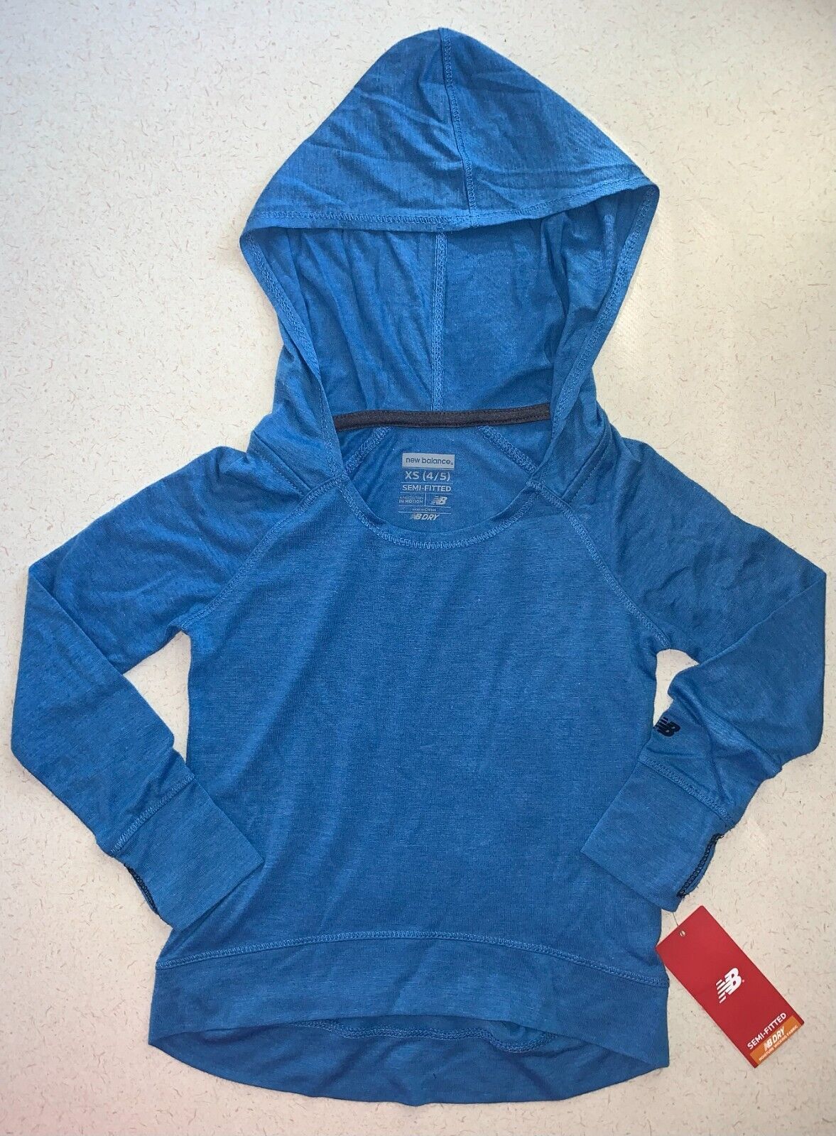 Primary image for NEW Balance Girls Element Hi-Lo Hoodie Light Weight Thumb Holes Blue XS (4/5)
