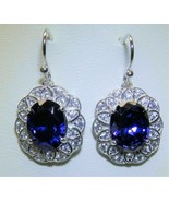 4Ct Oval Cut Blue Sapphire Diamond Drop/Dangle Earrings 14K White Gold F... - $108.89