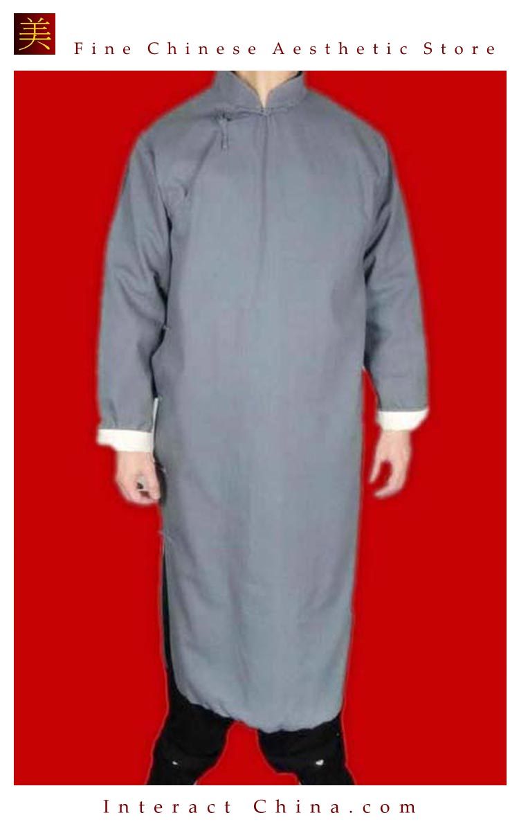 Image of Premium Linen Gray Kung Fu Martial Arts Tai Chi Long Coat Robe Tailor Made