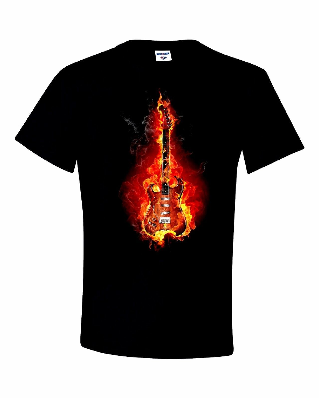 Flaming Electric Guitar Black Shirt 100% Cotton Tee by BMF Apparel - Shirts