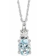 Genuine Aquamarine &amp; Diamond 18&quot; Necklace In 14K White Gold - $331.93