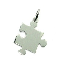 18K WHITE GOLD CHARM PENDANT, 20mm 0.8" PUZZLE PIECE, FLAT, MADE IN ITALY image 1