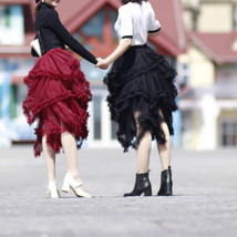 High-low Layered Tulle Skirt Women Plus Size Black White Wine Red Holiday Outfit image 2
