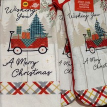 Holiday Kitchen Set, 3-pc, Oven Mitts Towel, Red, Wishing you a Merry Christmas image 2