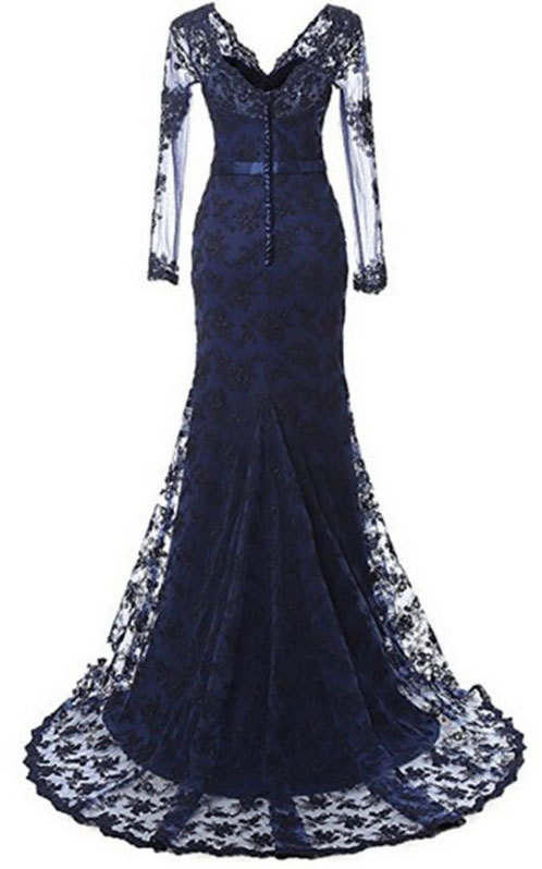 Navy Blue Mermaid Mother of the Bride Dresses, Long Prom Dress Long Sleeves