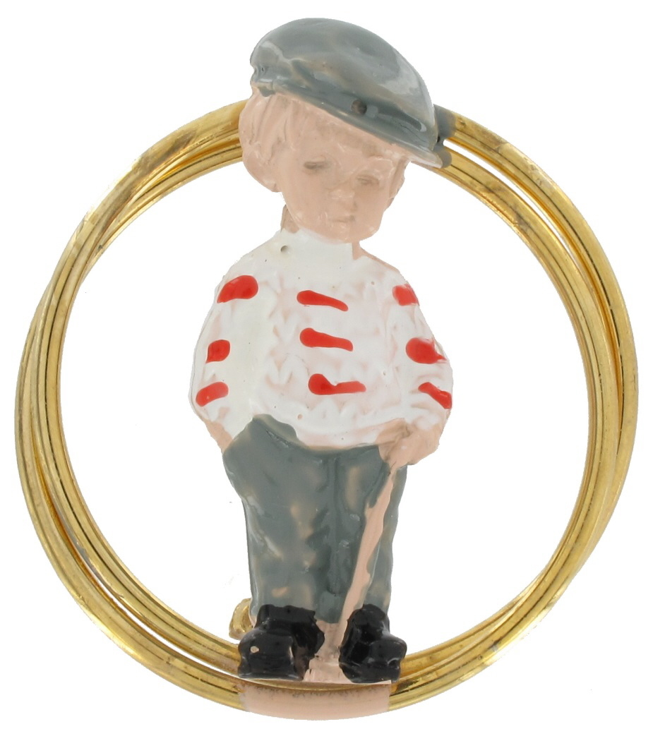 Vintage Round Fran Mar Moppets Novelty Boy Red Striped Pin