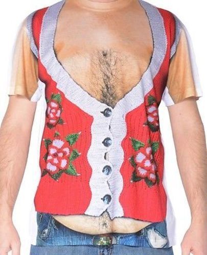 Image of Faux Real Ugly Christmas Sweater Look Hairy Belly Poinsettia Holiday Shirt