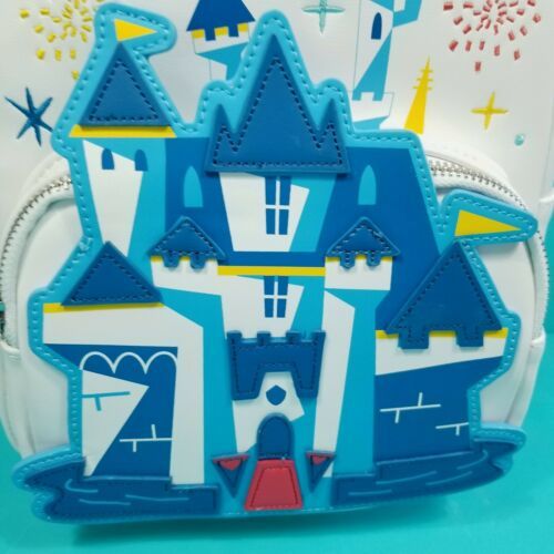 Loungefly Disney 65th Anniversary White 3D Disney Castle Sling to Mini Backpack
