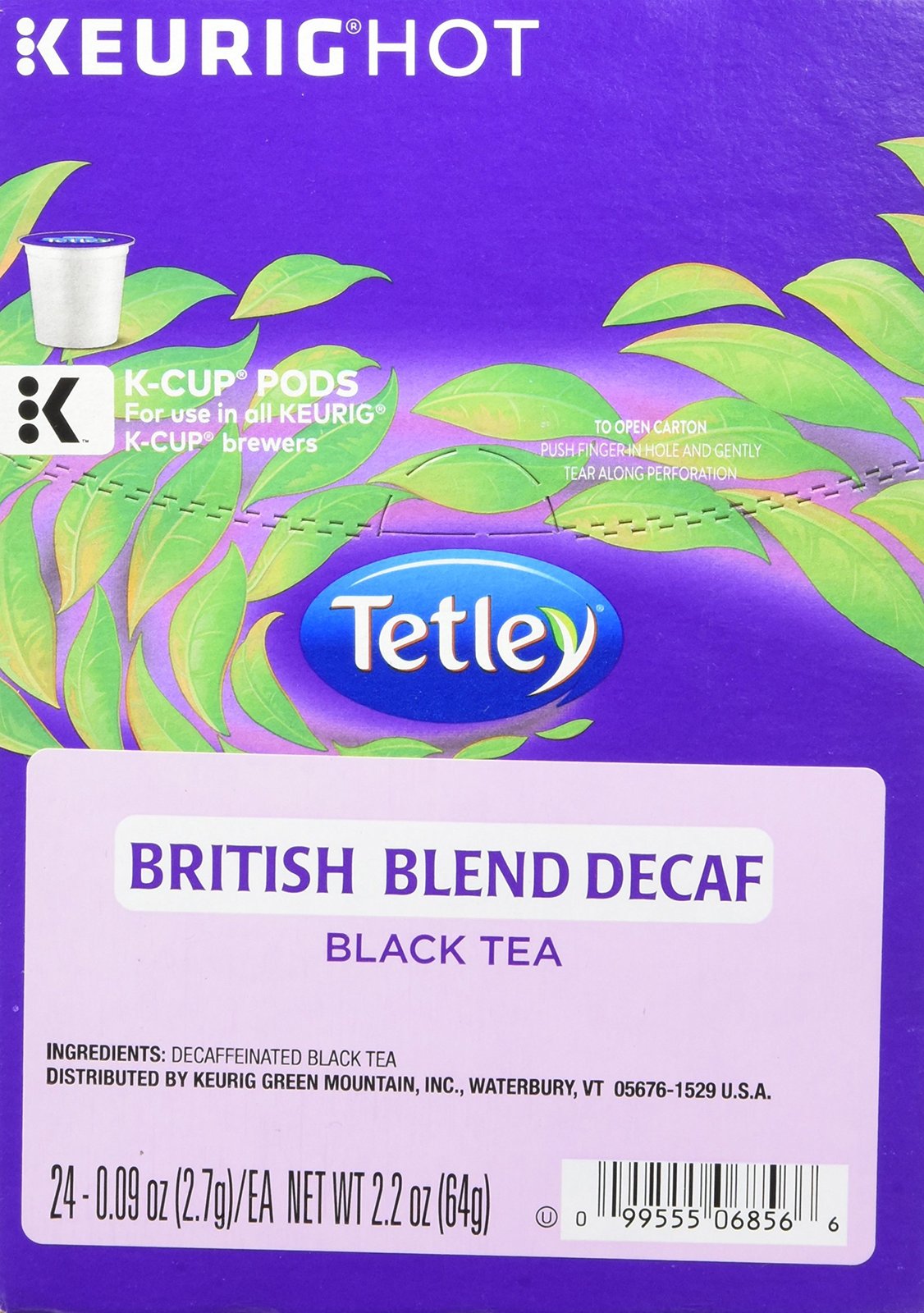 Tetley Decaffeinated Black Tea KCup Portion Pack for Keurig Brewers