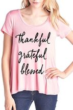 Womens Thankful Grateful Blessed Flowy Rayon Stretch A Line Loose T-Shir... - $34.00