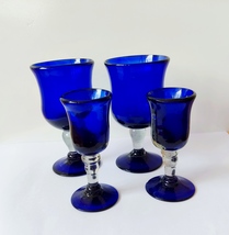 VVintage Cobalt Blue Water Goblets or red wine glasses hand Blown  - $49.00
