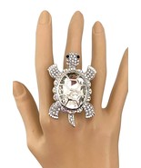 Oversized Big Turtle Clear Crystal &amp; AB Adjustable Statement Party Large... - $18.07