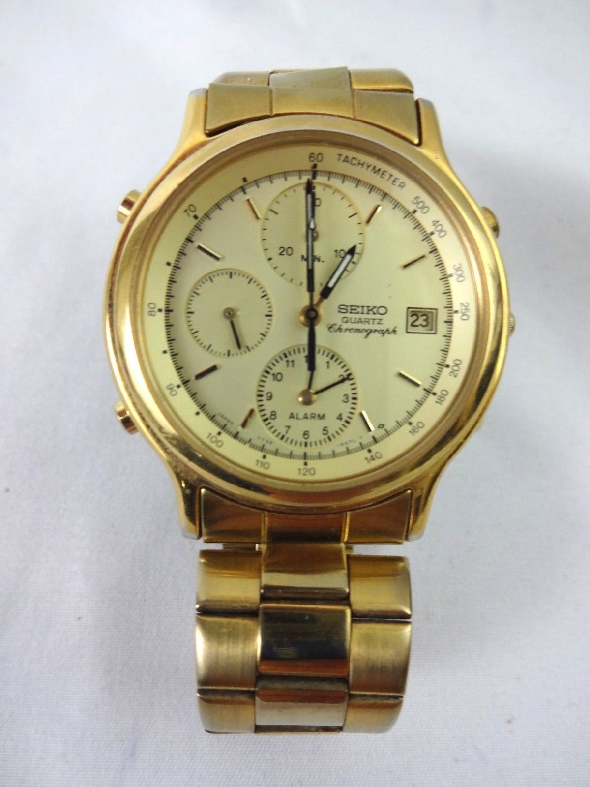 Seiko 7T326A5A Vintage Quartz Chronograph Watch 37mm Gold Tone Wristwatches