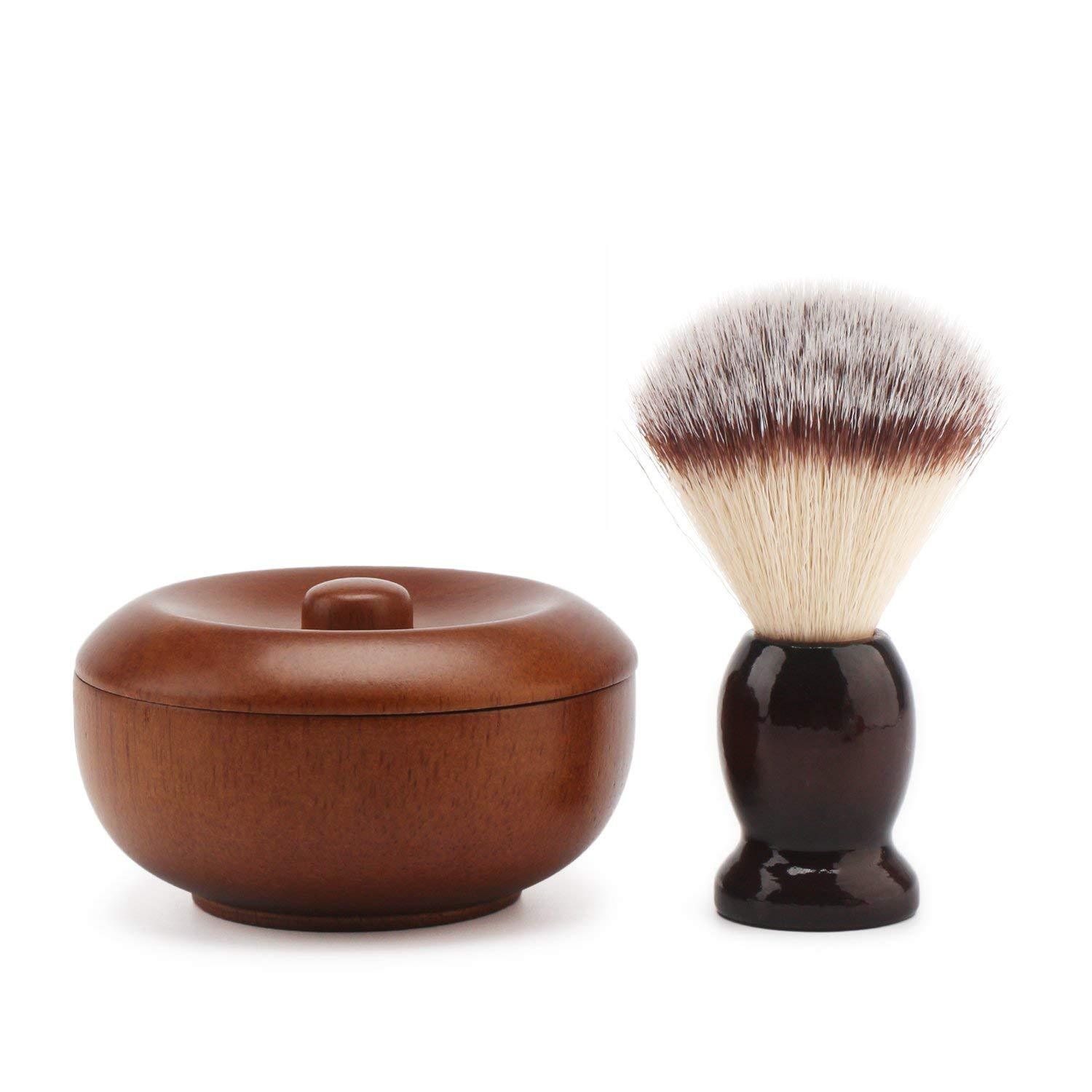 Shave Lather Brush, Wooden Vintage Shave Mug with Lid, Old Fashion