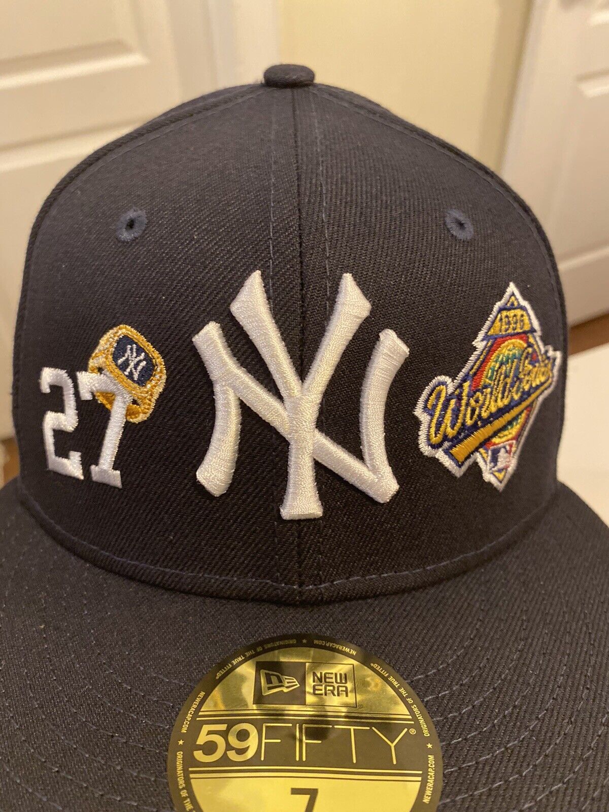 7 7/8 - New York NY Yankees 27x World Champions New Era Fitted Hat W/ Grey  UV