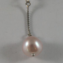 SOLID 18K WHITE GOLD EARRINGS, WITH PINK PEARL AND PINK QUARTZ,  MADE IN ITALY image 3