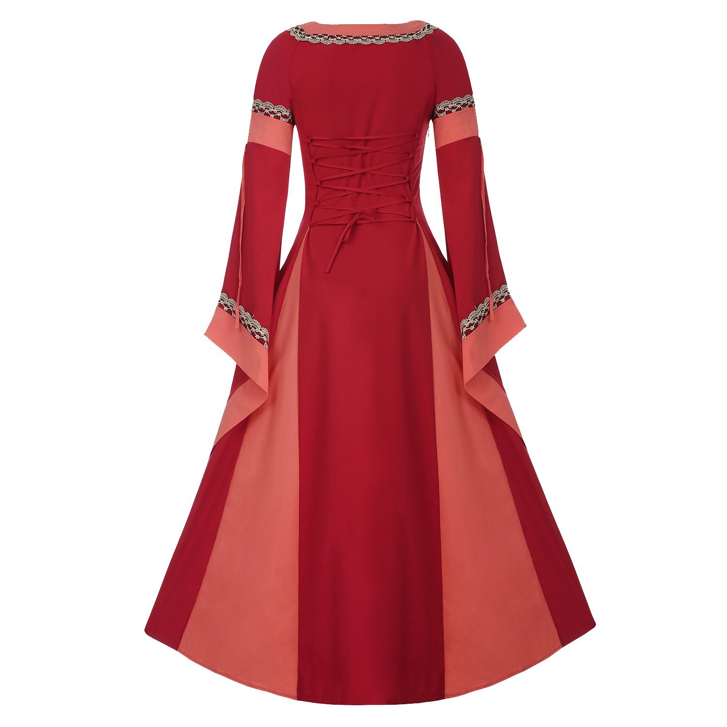 Women's Medieval Renaissance Costume Dress - Lace Up Long Gown With Flare Sleeves For Halloween & Cosplay