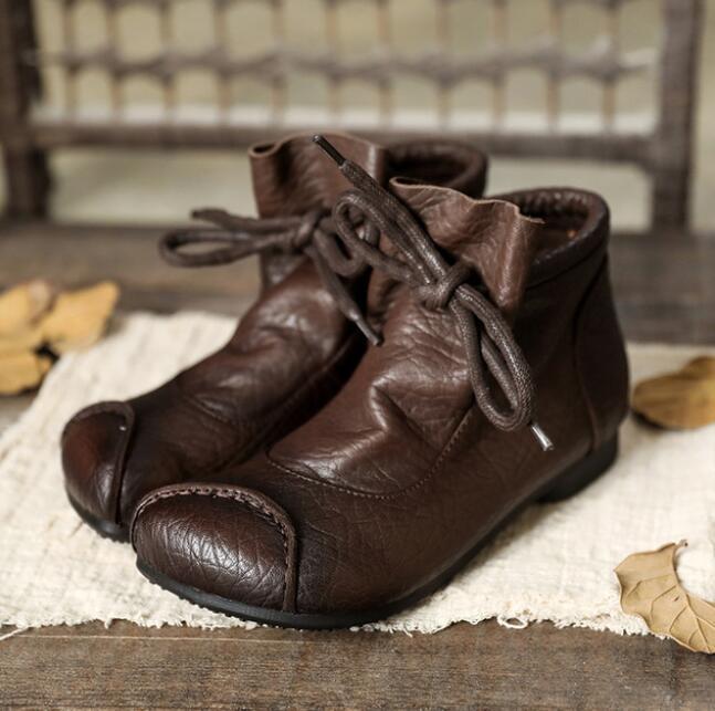 Careaymade-leather women's shoes art style  tendon sole single toe layer  leathe